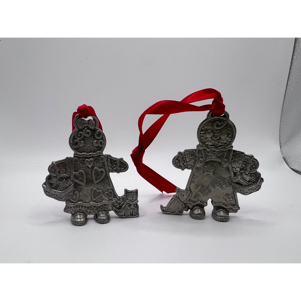 Longaberger Roger & Ginger Pewter Christmas Gingerbread Ornaments‎ 2000 Country